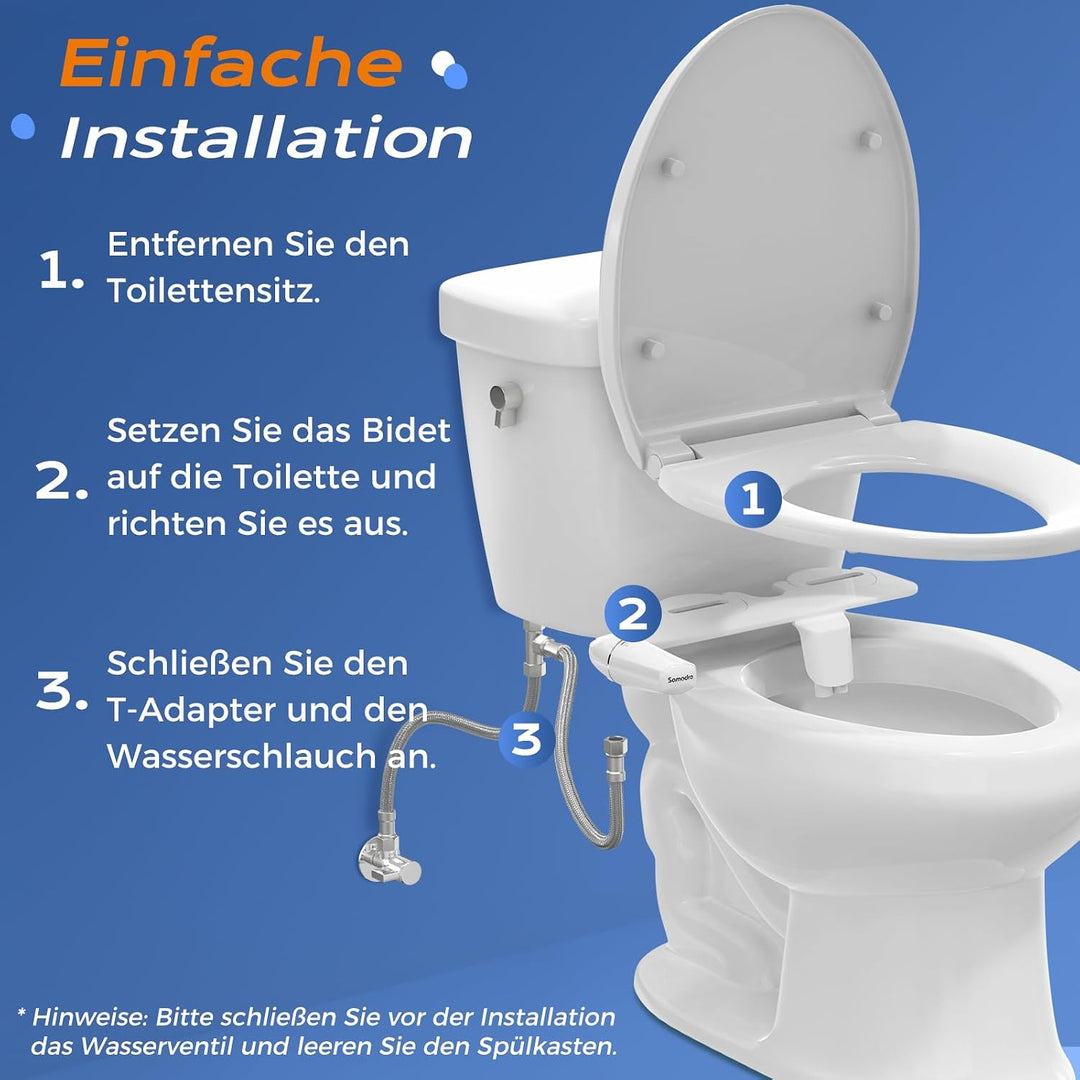 SAMODRA Ultradünnes, minimalistisches Bidet für Toilette mit nicht elektrischer Doppeldüse (Front- u
