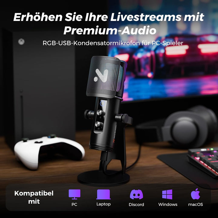 NearStream RGB Gaming Mikrofon Kit mit Stand,USB Mikrofon für Podcasts/Streaming,Kondensator mikrofo