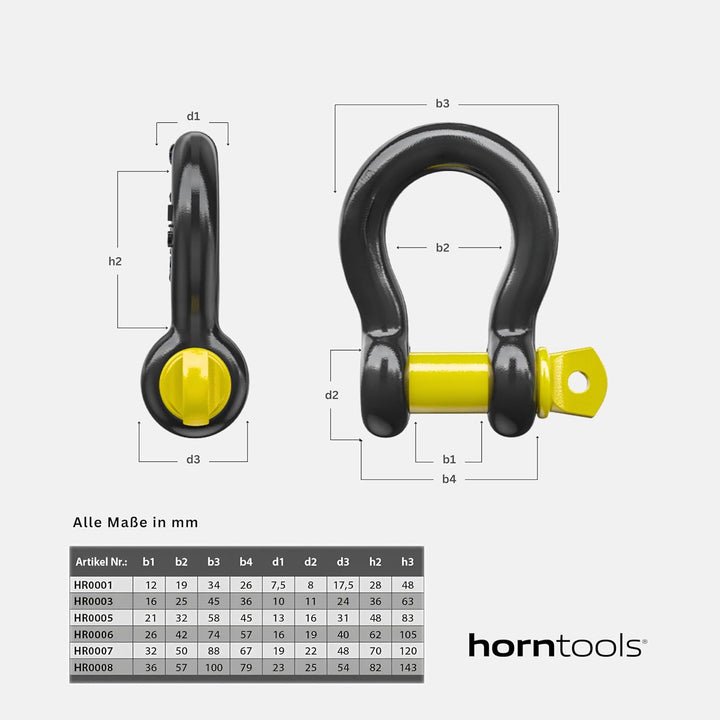 horntools Bogenschäkel Schäkel G209 6.5T, E-Galvanisiert 7/8" (22mm), Schäkel Set, Offroad Zubehör,