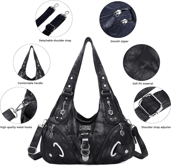 Angel Kiss Damen Schultertasche Hobo Tasche Umhängetaschen Schlusstaschen Henkeltaschen weiches PU L