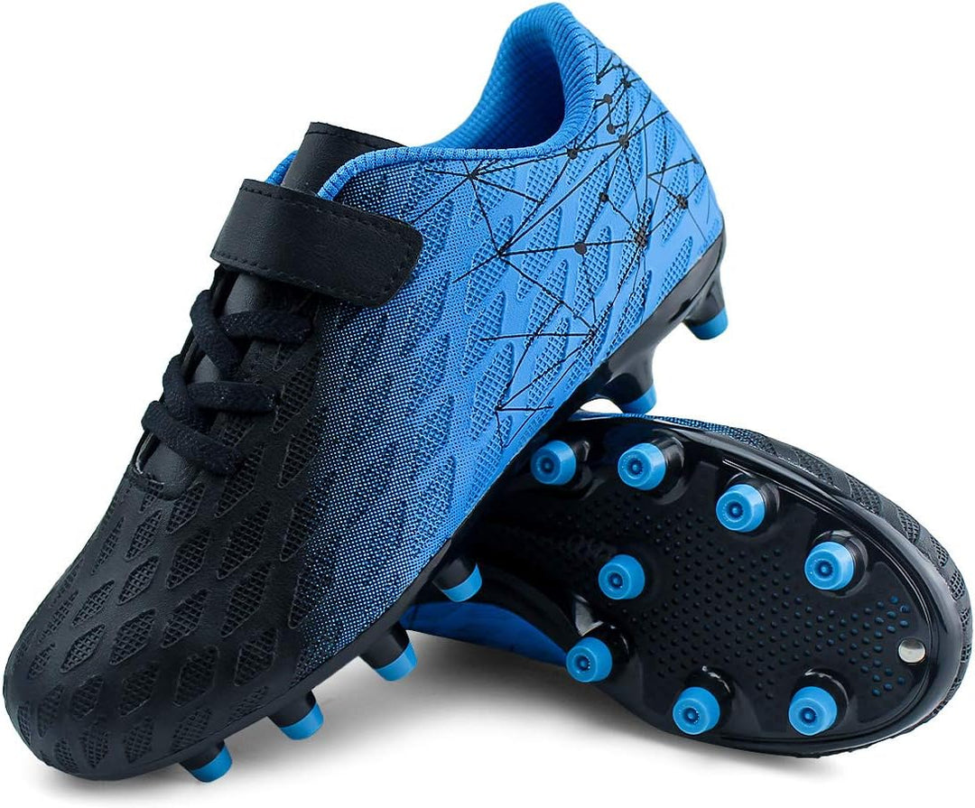 JABASIC Kids Firm Ground Fussballschuhe Jungen Mädchen Sportliche Fussballschuh, 29 EU Schwarz Blau
