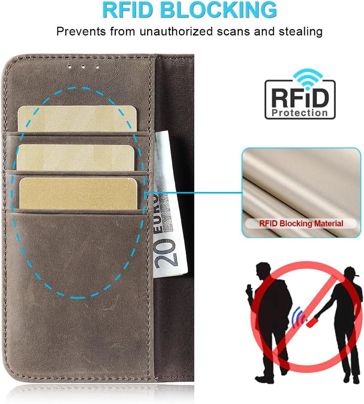 LENSUN Lederhülle für iPhone 13 5G, Handyhülle [Echtes Leder][Bookstyle][RFID Schutz] Echtleder Hüll