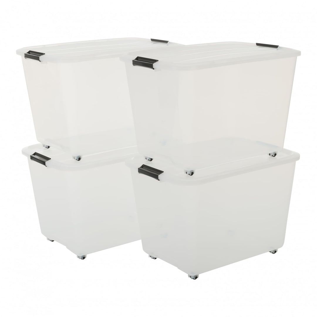 Iris Ohyama, Aufbewahrungsbox aus Kunststoff, 60 l Büro-Aufbewahrungsbox, 4er-Set, TBR-60, transpare