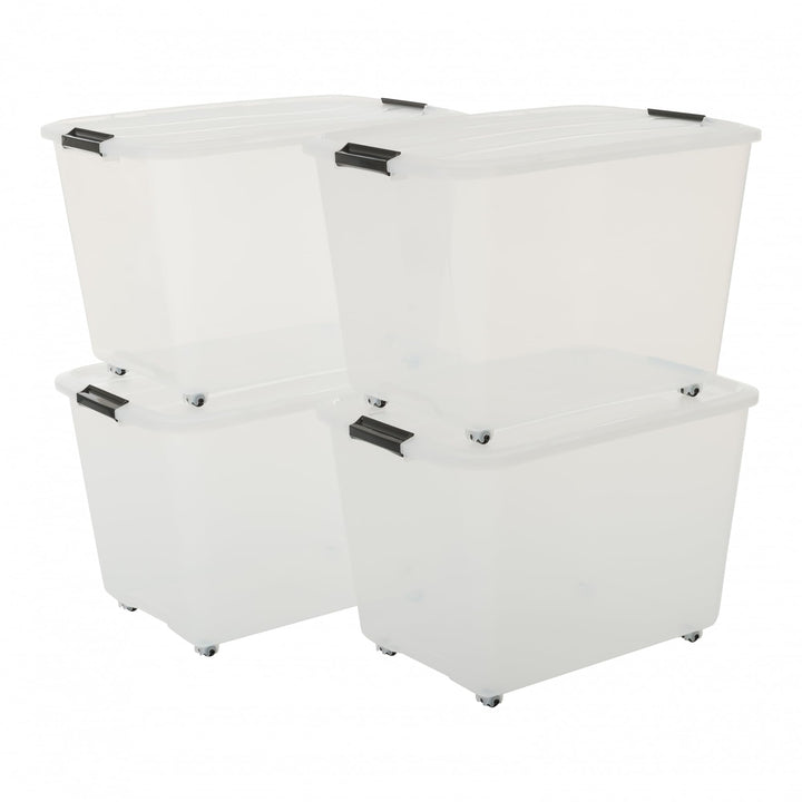 Iris Ohyama, Aufbewahrungsbox aus Kunststoff, 60 l Büro-Aufbewahrungsbox, 4er-Set, TBR-60, transpare