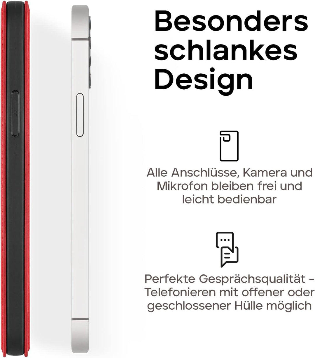 WIIUKA Hülle für iPhone 13 Pro Max, Deutsches Premium Leder, mit Kartenfach, extra Dünn, Handyhülle