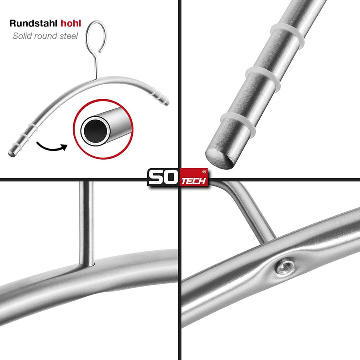 SOTECH 5 Stück Design Kleiderbügel Edelstahl SS201 mit Antirutschringen (Öse 360 Grad drehbar, Rundr