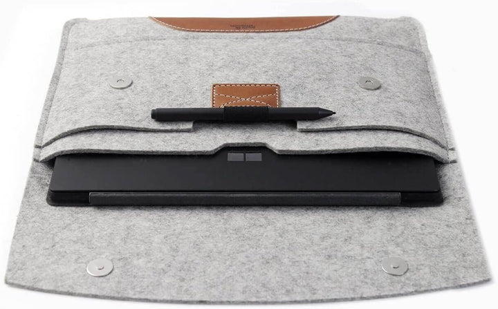 Pack & Smooch Für Surface Pro 9/8 / 7/6 Hülle 100% Wollfilz Und Pflanzlich Gegerbtes Leder Handmade