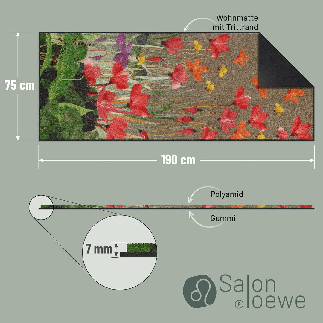 Rosina Wachtmeister Ciclamini 075x190 cm Läufer bunt Blumen farbig waschbar Wohn-Teppich Design H 0,
