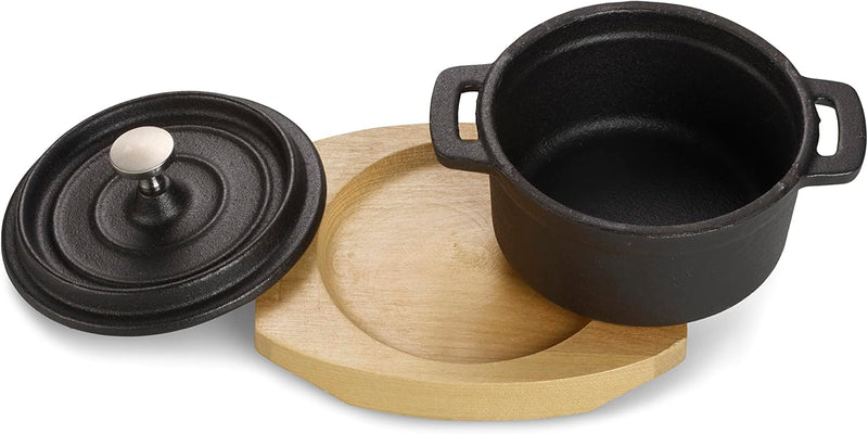 ECHTWERK Kochtopf Set aus Gusseisen, Mini-Kochtopf mit Servierbrett, Kleiner Bräter, Bereits eingebr