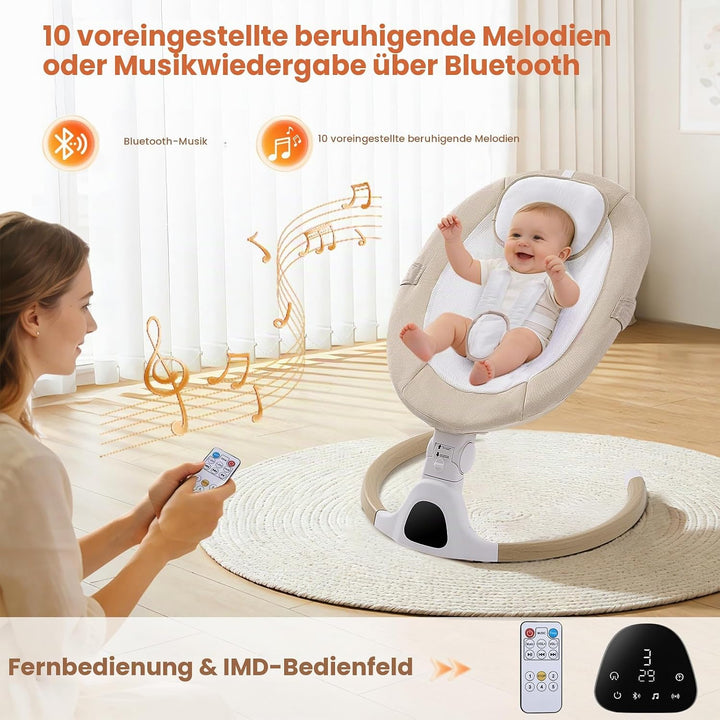 Babywippe Elektrisch, 0–6 Monate, max. 9 kg, Tragbares Neugeborenes Babyschaukel Indoor mit Bluetoot