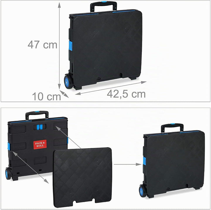 Relaxdays Einkaufstrolley klappbar, bis 35 kg, 50 l Kiste, mit Teleskopgriff, 2 Rollen, Transport Tr