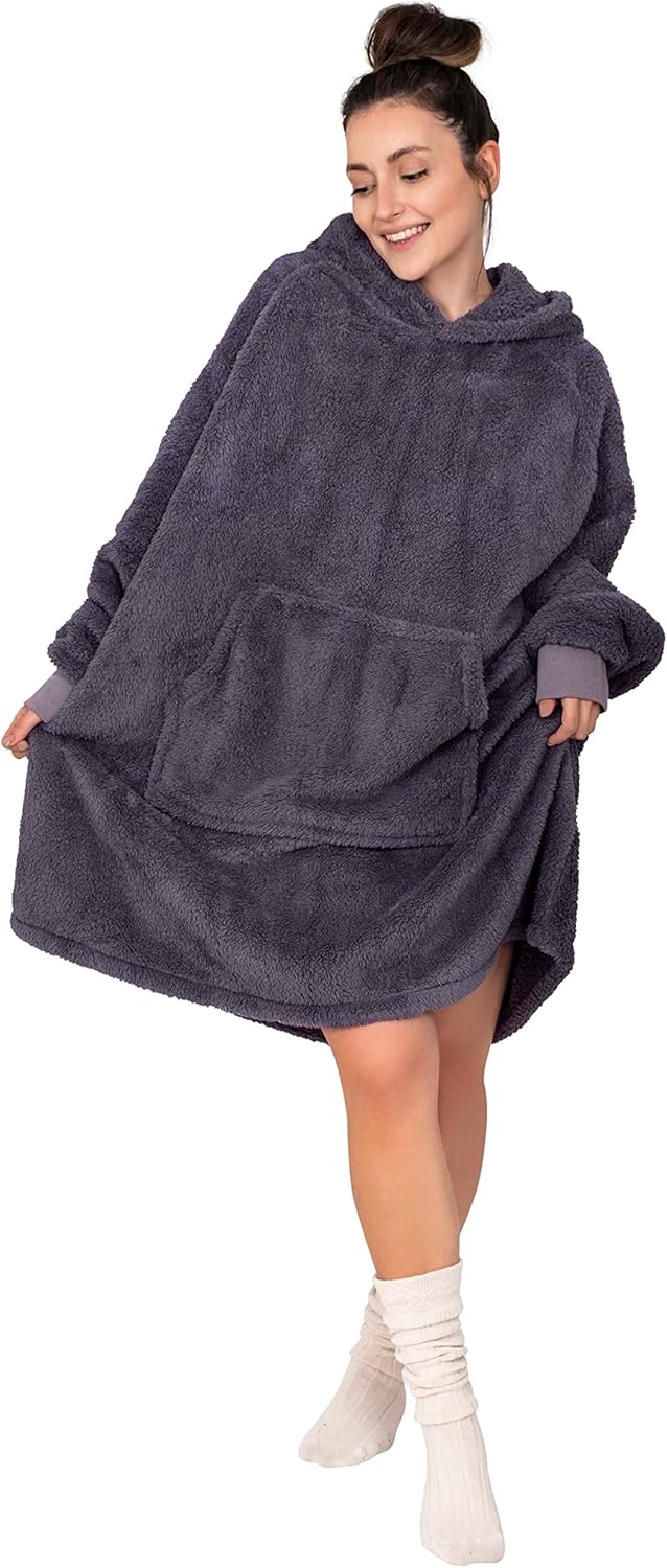 Gräfenstayn® Flauschige Sherpa Hoodie Decke mit Ärmeln & Kapuze - Öko-tex Standard 100 - tragbare Ku