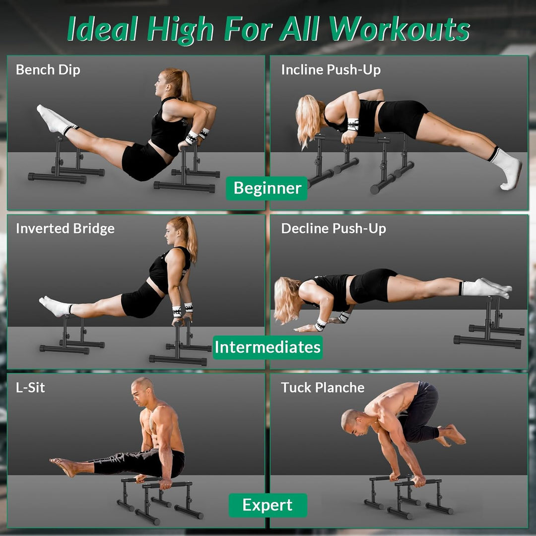 IMAYCC Verstellbare Parallettes Handstand Barrenm, 2 in 1 Push Up Bar Dip-Barren 19CM and 46CM Höhe,