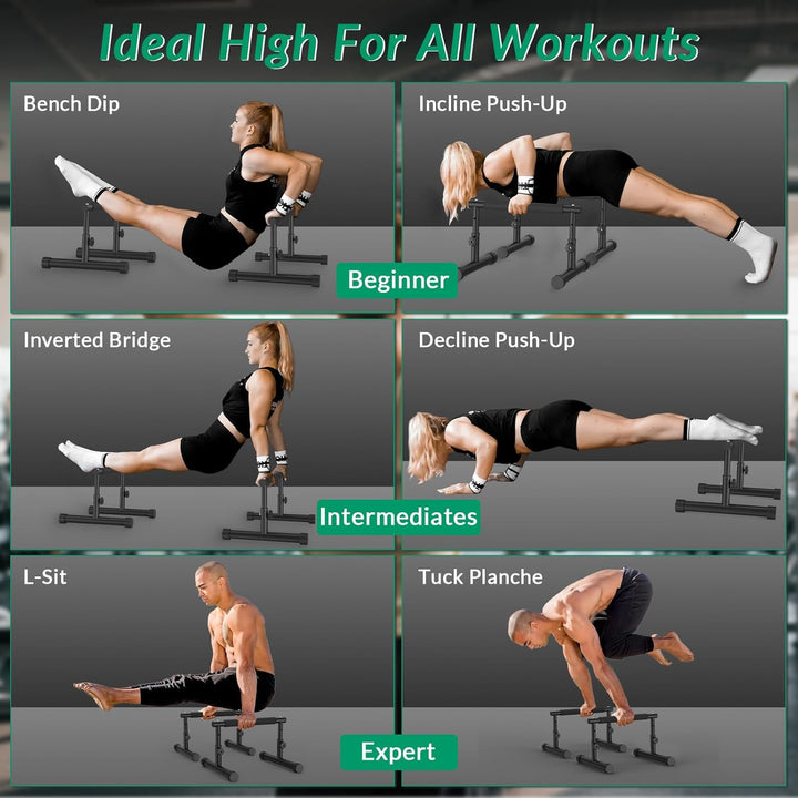 IMAYCC Verstellbare Parallettes Handstand Barrenm, 2 in 1 Push Up Bar Dip-Barren 19CM and 46CM Höhe,