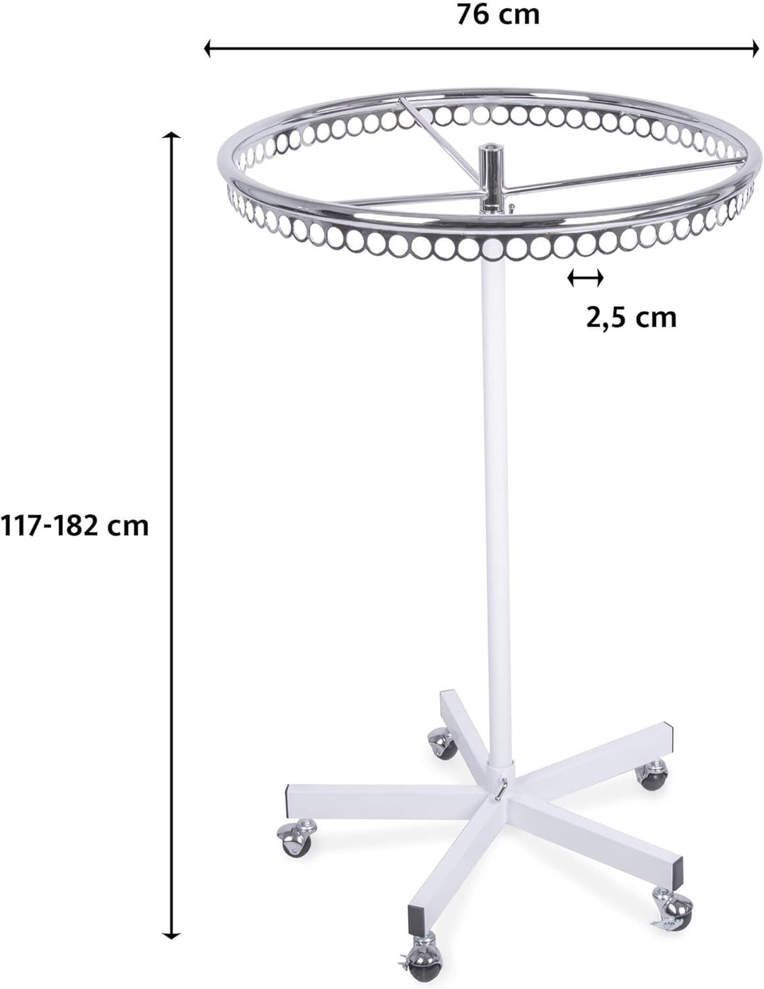 Rollbarer Rundständer Ringständer Kleiderständer höhenverstellbar stabiler 5 Stern Fuss weiss lackie