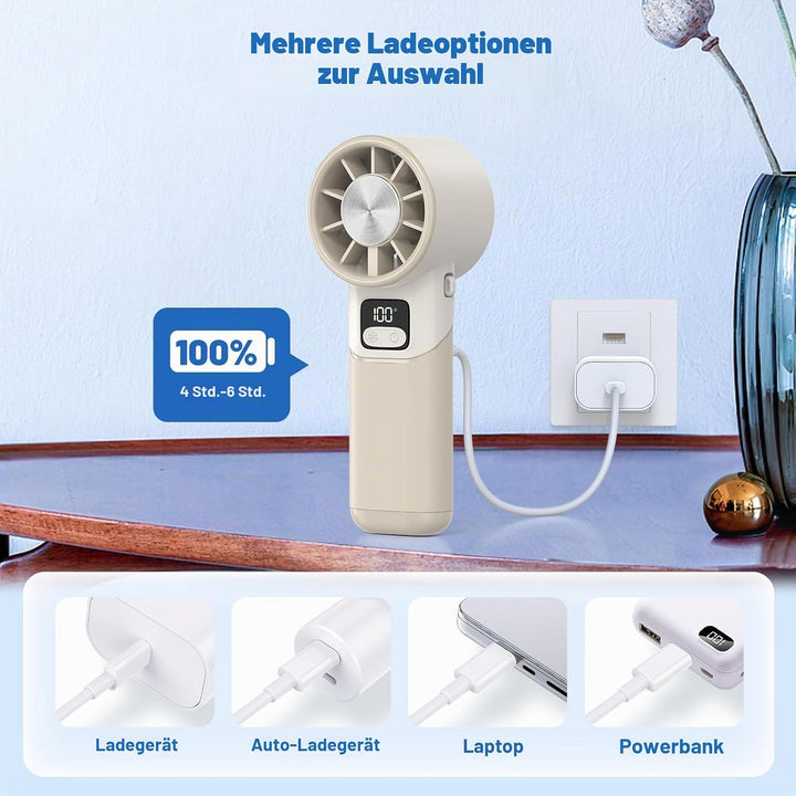 GKT Tragbarer Handventilator, Einstellbare Geschwindigkeit (1-100), Kühlventilator, 5000mAh Handvent