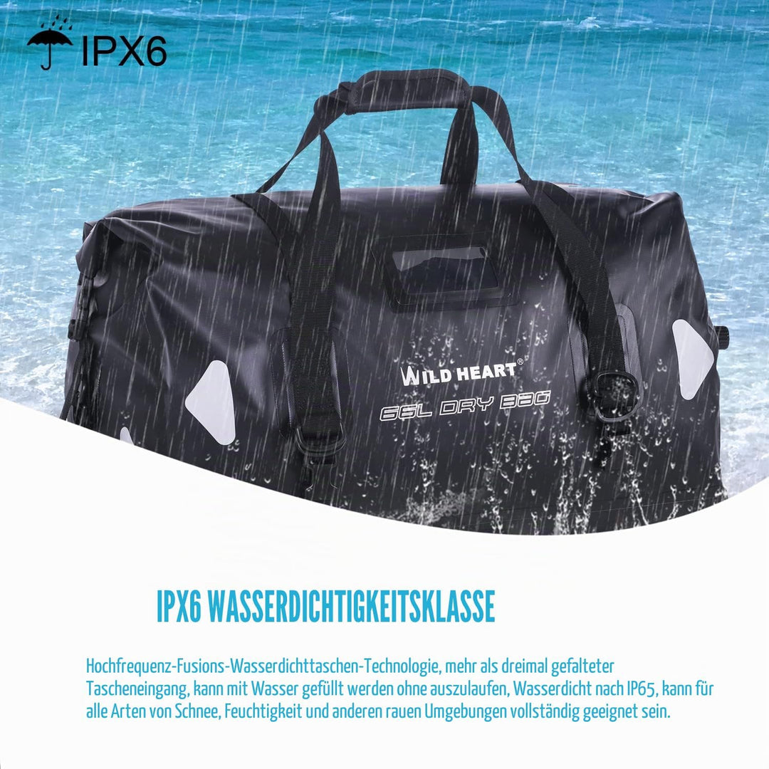 WILD HEART wasserdichte Reisetasche PVC500D Doppelboden mit Seil und Innentasche 40L 66L 100L Für Ka