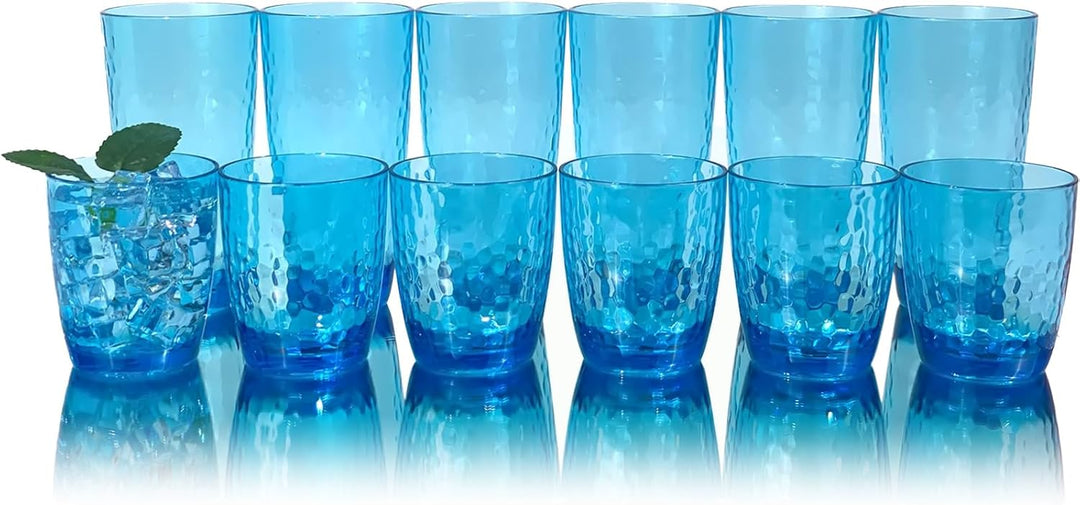 Grosse Acrylgläser, 740 ml, Kunststoffbecher, Set mit 6 transparenten Farben, gehämmerter Stil, BPA-