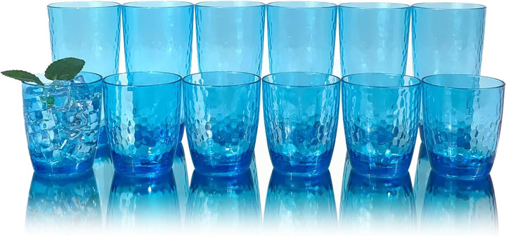 Grosse Acrylgläser, 740 ml, Kunststoffbecher, Set mit 6 transparenten Farben, gehämmerter Stil, BPA-