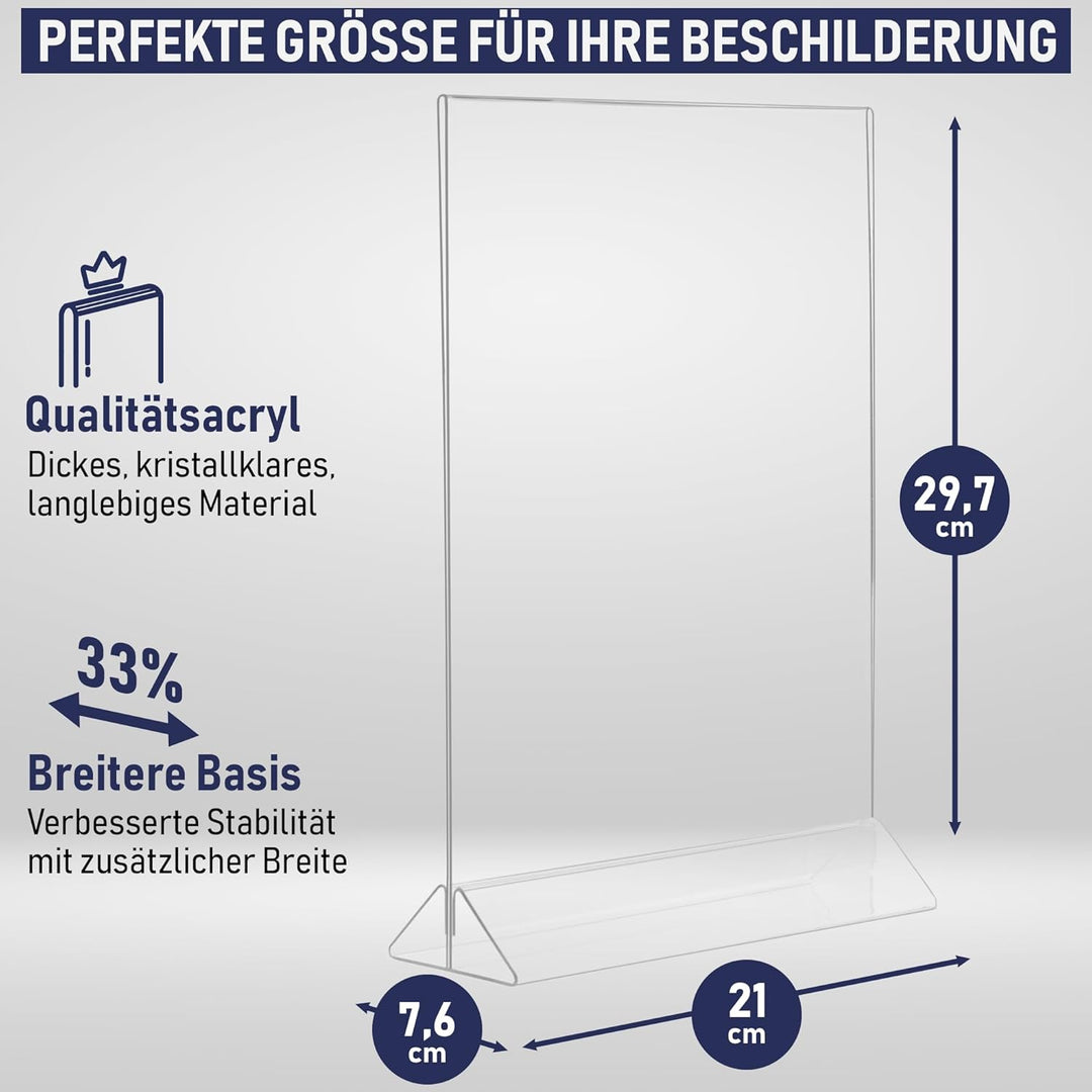 Acryl-Schilderhalter A4, 6 Stück, T-förmiger Menühalter mit einfachem Design von unten, doppelseitig