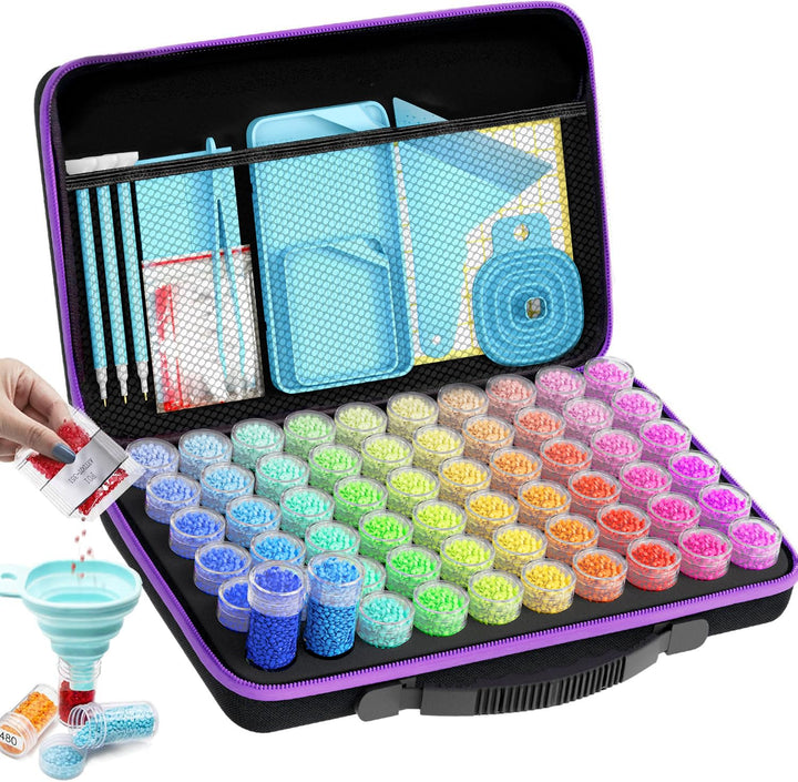 ARTDOT 5D Diamond Painting Zubehör Boxen, 60 Stück Diamant Painting Aufbewahrungsbox mit Koffer Tric