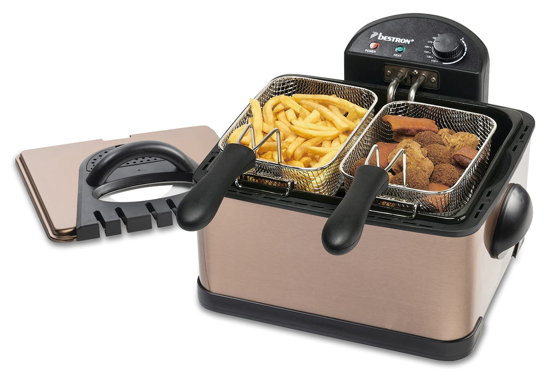 Bestron XL Öl-Fritteuse mit 3 Frittierkörben, inkl. Kaltzonentechnologie & herausnehmbaren Ölbehälte