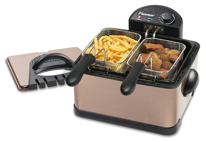 Bestron XL Öl-Fritteuse mit 3 Frittierkörben, inkl. Kaltzonentechnologie & herausnehmbaren Ölbehälte