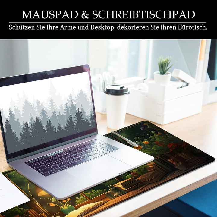 Mauspad Grün Schreibtischunterlage Blumen 80x30cm Mousepad XL Gross Mauspad Nacht Computer PC Tastat