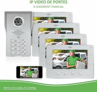 ELRO DV477IP4 WiFi IP Video Türsprechanlage-4-Familien-mit 4X 7-Zoll-Farbbildschirm-Color Night Visi