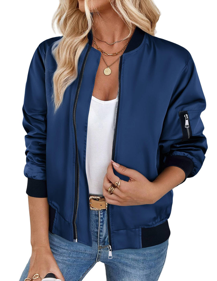 Zeagoo Bomberjacke Damen Kurz Blouson Jacket leichte Fliegerjacke Langarm Casual Frühling Pilotenjac