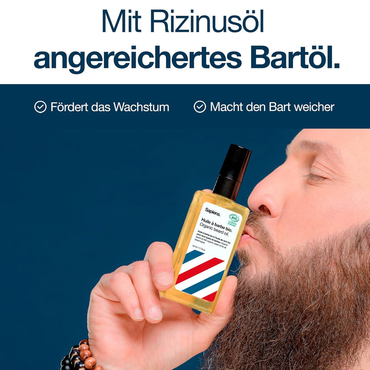 Sapiens Barbershop Bartpflege Set Männer - Bart Set mit Bio Bartöl, Bio Bartbalsam und Wildschweinbo
