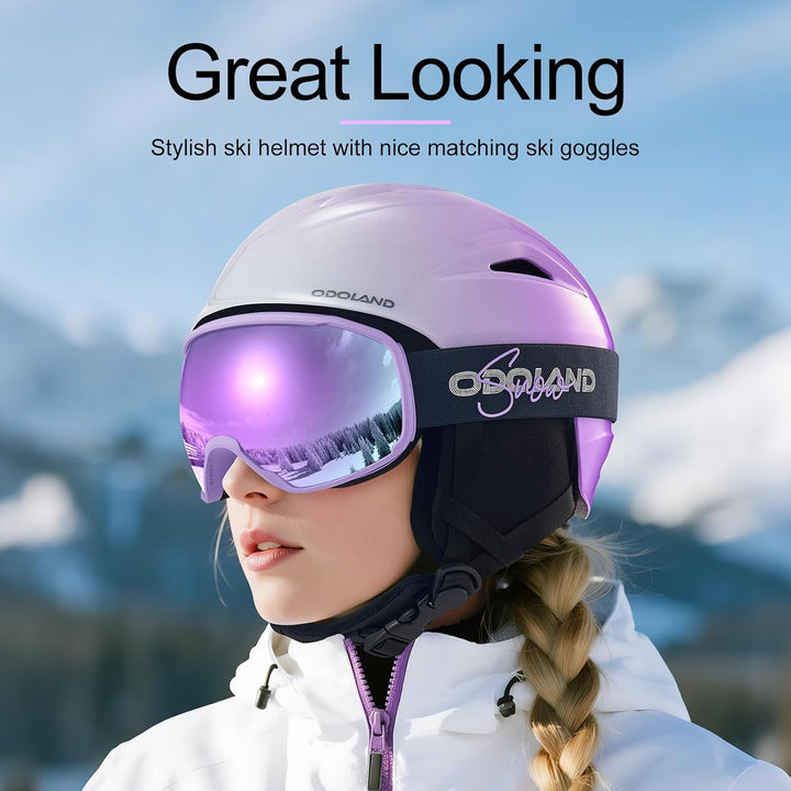 Odoland Skihelm mit Skibrille für Skifahren und Snowboard, Einstellbare Grössenverstellbar, mit Ohre