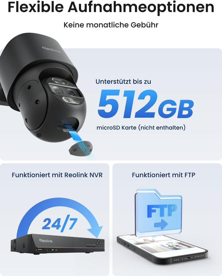 Reolink 4K 8MP PTZ PoE Überwachungskamera Aussen mit Dual-Objektiv, 6X Hybridzoom, 355°/90° Schwenkb