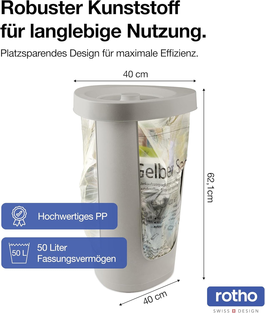 Rotho Fabu Müllsackständer gelber Sack mit Deckel, Kunststoff (PP recycelt), cappuccino, (40.0 x 40.