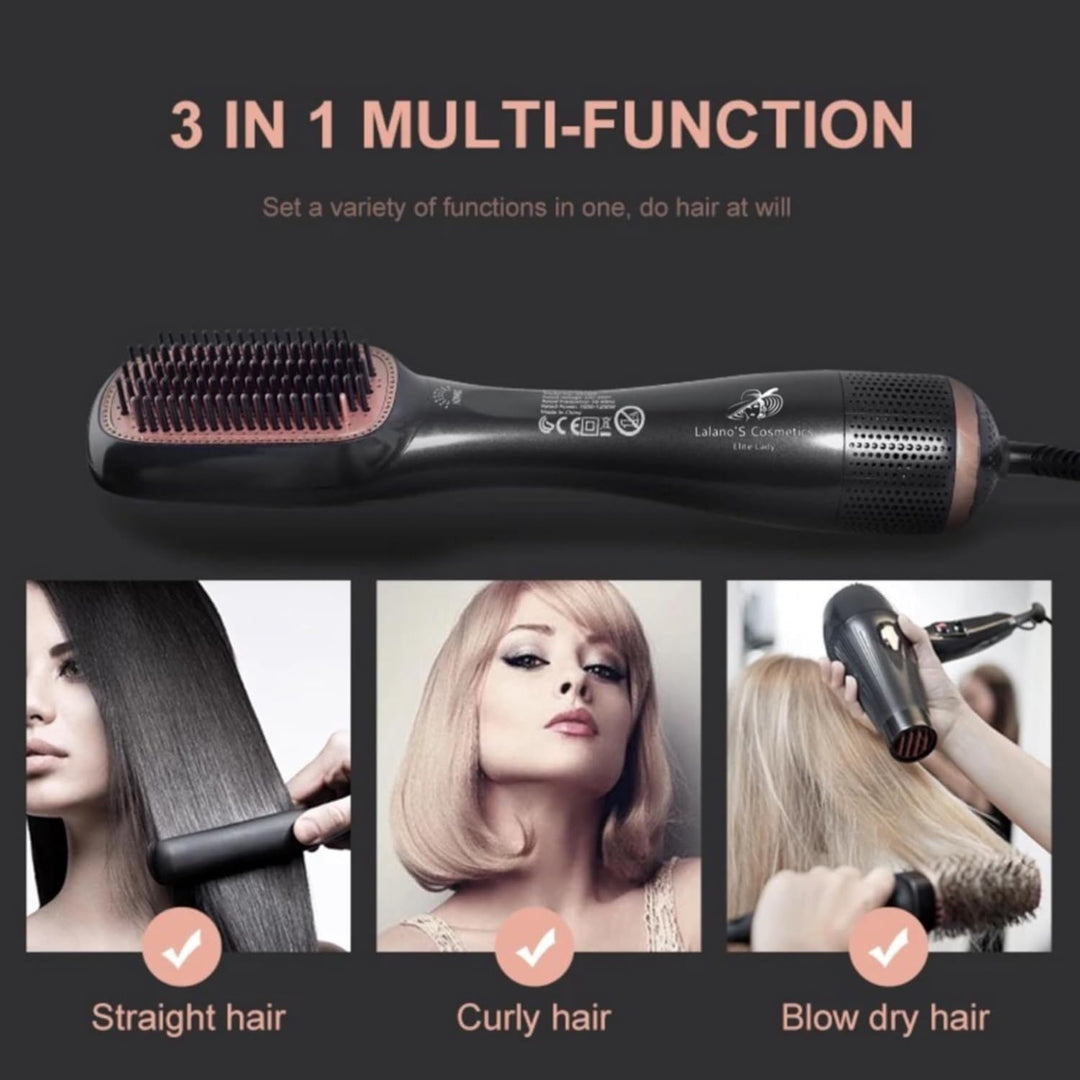 Lalano`S Cosmetics 3-in-1 Profi-Haartrockner &amp; Glättbürste, 1200 W, Keramik-Ionen-Technologie, 3 Tem