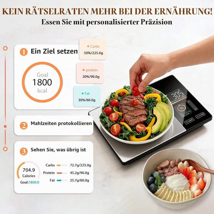 Küchenwaage,Digitale Küchenwaage,Digitale Küchenwaage mit Nährwertberechnung,Smart Küchenwaage mit k