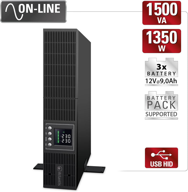 Atlantis A03-OP1502P-RC PRO UPS OnLine Unterbrechungsfreie Stromversorgung, Doppelwandlung, reine Si