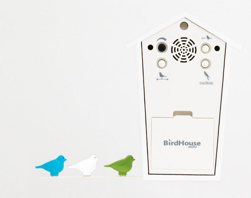 KOOKOO Birdhouse Mini Weiss, Design Kuckucksuhr mit 12 Vogelstimmen oder Kuckuck Weiss, Weiss