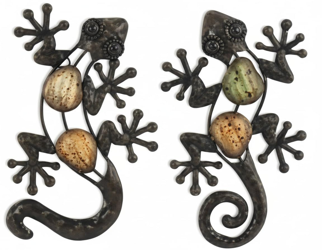 Wandverzier x2 Eidechsen, Metall, 15 cm, Wanddekoration, Garten im Freien, Echsenfigur, Metalldekora