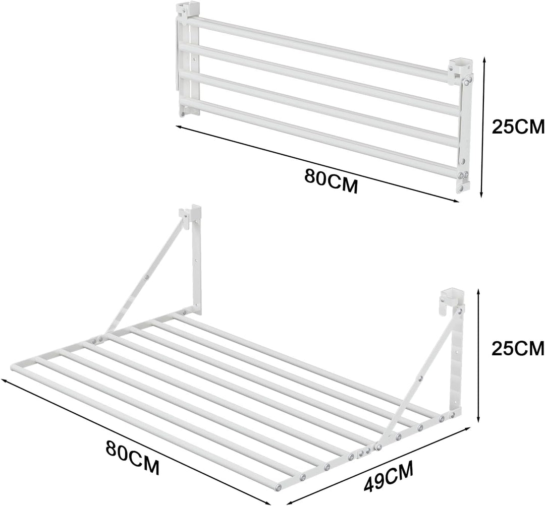 Innotic 80CM Wäscheständer Wandmontage Klappbar, Rostbeständig Wäschetrockner Wand Outdoor mit 8 Sta