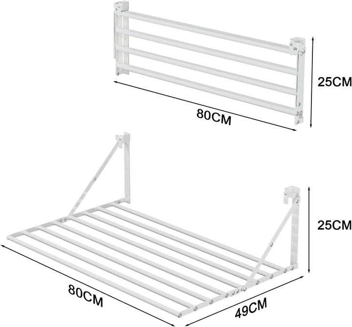Innotic 80CM Wäscheständer Wandmontage Klappbar, Rostbeständig Wäschetrockner Wand Outdoor mit 8 Sta