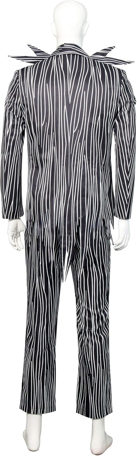 NUWIND Jack Skellington Herren Halloween Cosplay Kostüm Gestreifter Anzug mit Hose Fledermaus Fliege