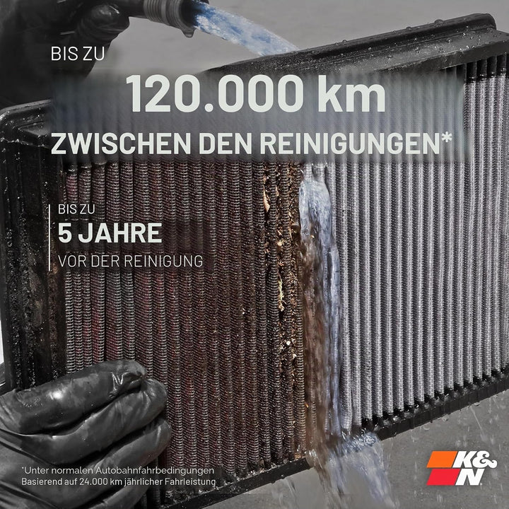 K&N 33-3075 Kfz Tauschluftfilter, Erhöhte Leistung