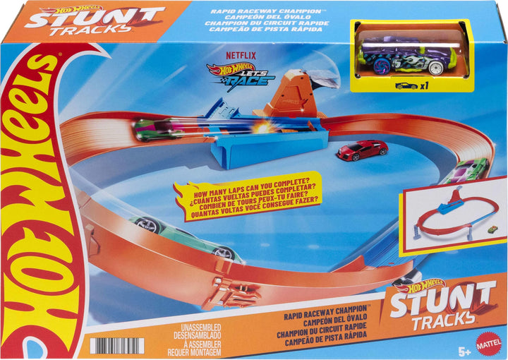 Hot Wheels GJM75 - Action Speed Boost Champion Trackset mit 1 Fahrzeug, Spielzeug Autorennbahn ab 5