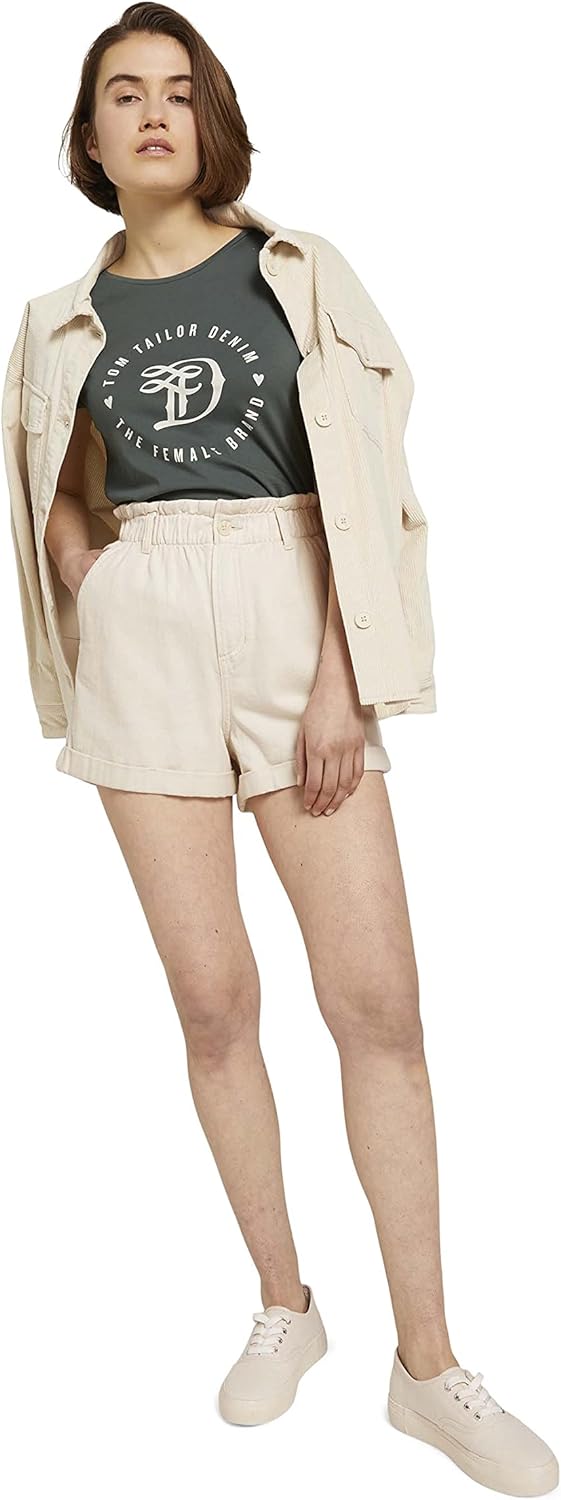 TOM TAILOR Denim Damen Bermuda Paperbag Shorts L 22515 - Soft Creme Beige, L 22515 - Soft Creme Beig