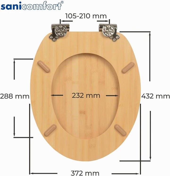sanicomfort WC-Sitz Bambus mit Absenkautomatik | Toilettensitz aus Echtholz | Soft-Close | Antibakte