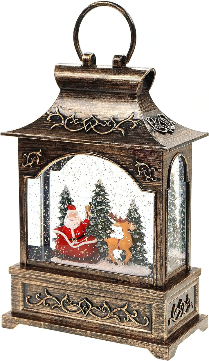 Schneekugel als Laterne mit Weihnachtsmann & Schlitten, Musik, Licht, Glitzerantrieb, 16,6 * 8,8 * 2