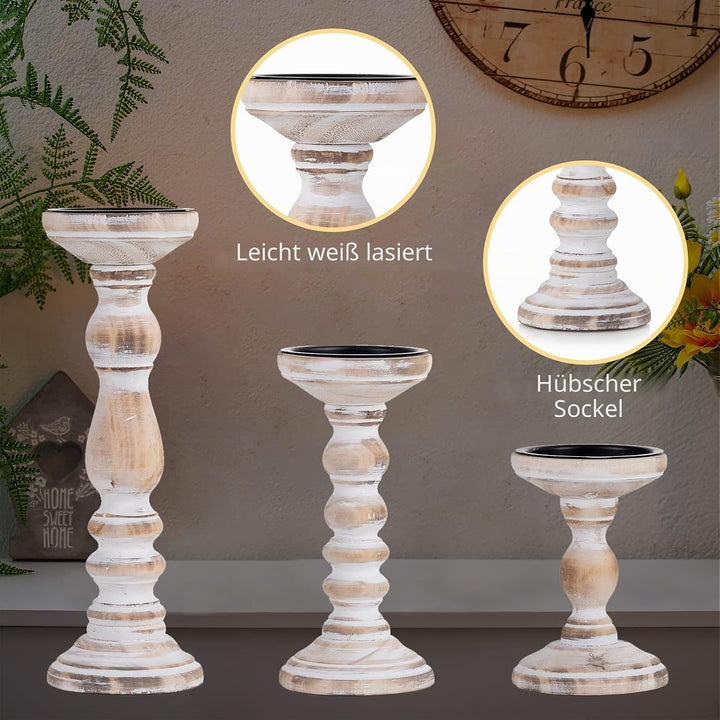 Romadedi Kerzenhalter Stumpenkerzen Holz Kerzenständer : 3er Set Kerzen Ständer Landhausstil Shabby