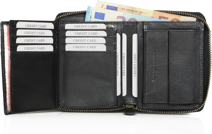 ALMADIH Premium Leder Portemonnaie Hochformat mit Reissverschluss 17 Kartenfächer in Geschenkbox - P