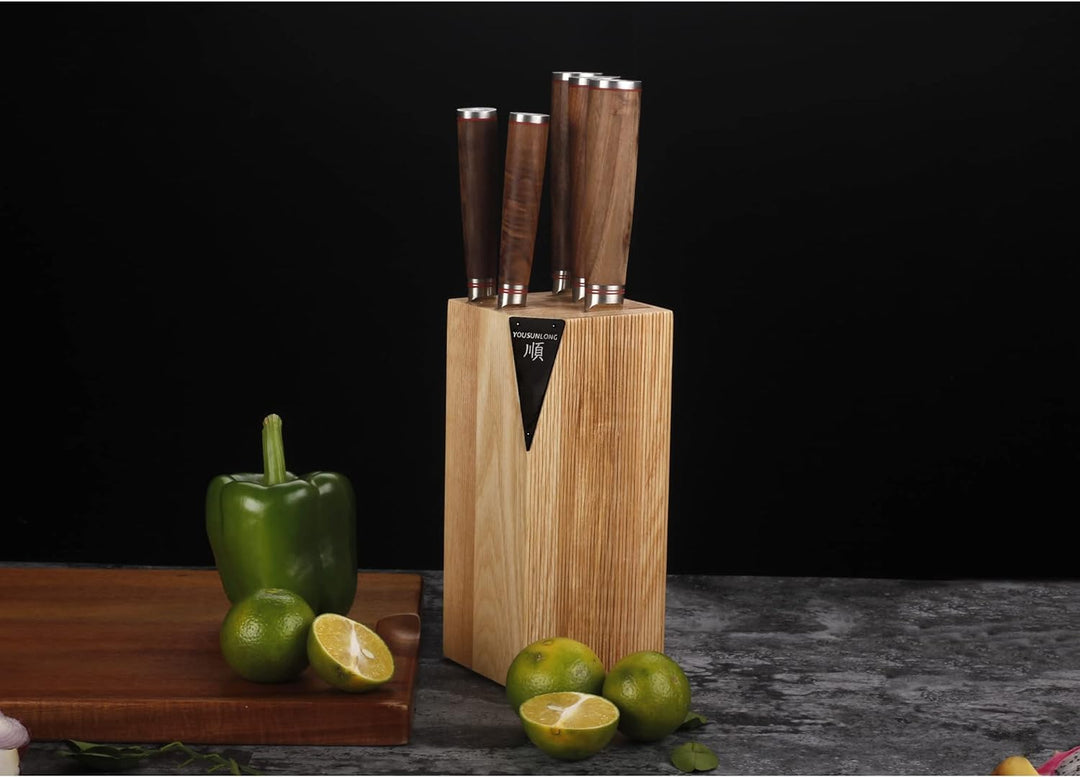 YOUSUNLONG Küchenmesser-Set - 5-teilig - mit amerikanischem Fraxinus-Holzhalter - japanische VG10-Da